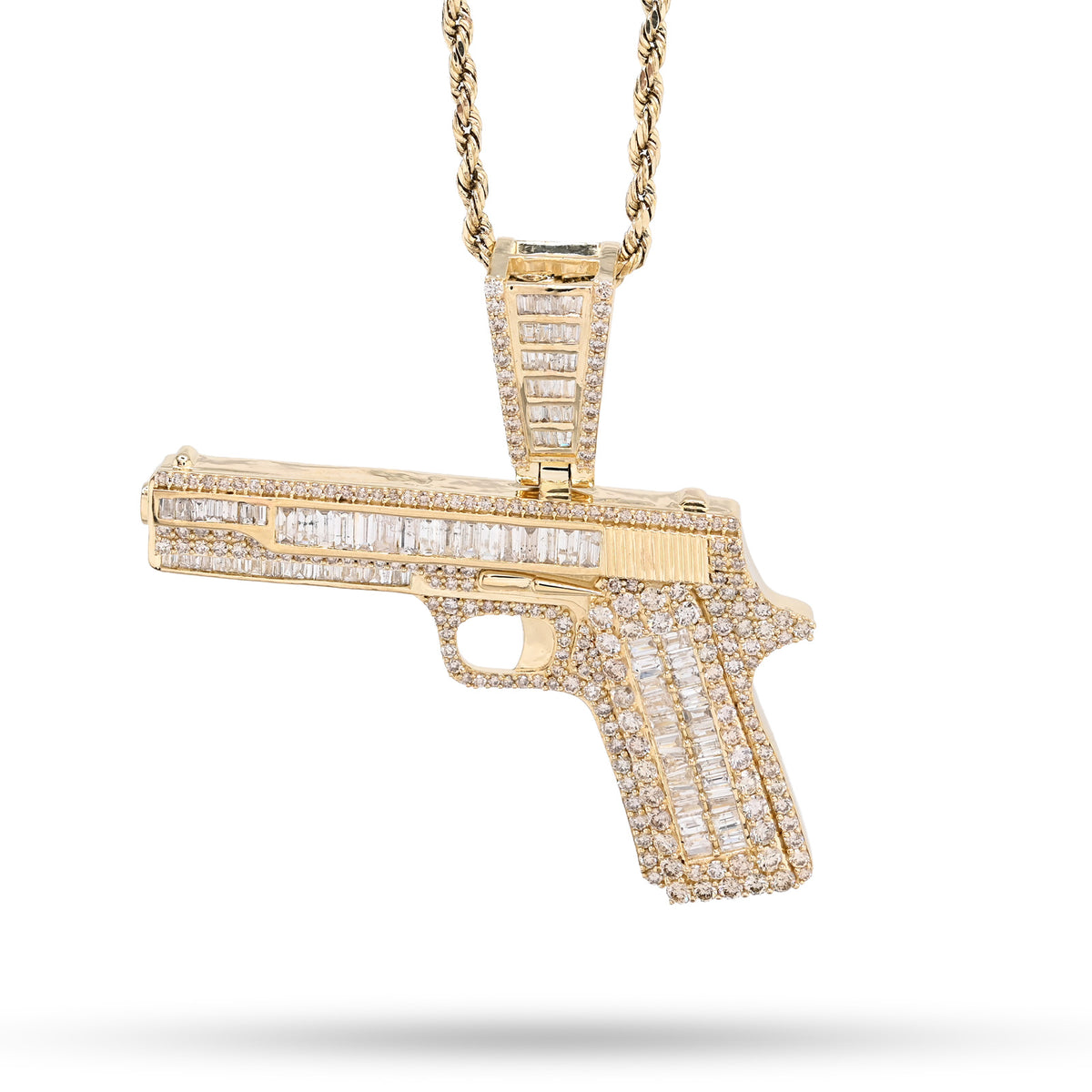 10K Yellow Gold 4.50 CT Natural Diamond Round/Baguette Gun Pendant Mens Charm 12.3g — view 4
