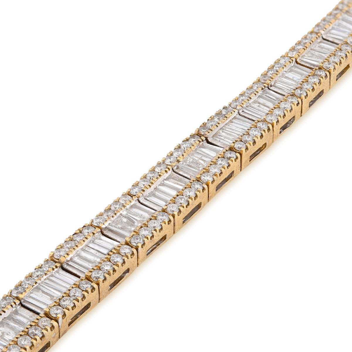 10K Yellow Gold 7.50CT Natural Diamond Round/Baguette Rectangular Link Bracelet 7.8MM 8" Men Women 30.2g — view 3