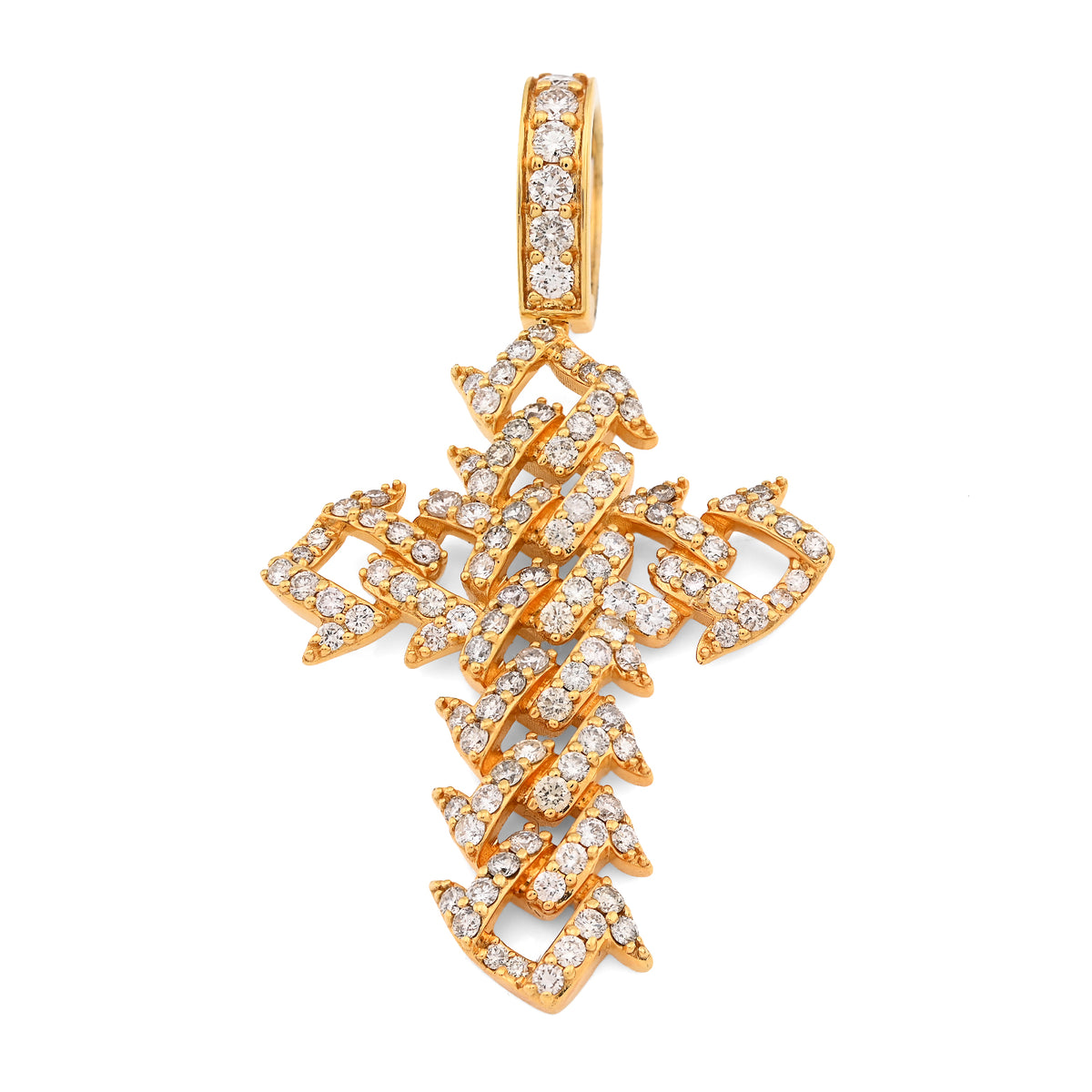 10K Yellow Gold Cuban Link Religious Cross 2.5Ct Natural Diamond Men Charm 2.25" Pendant — view 1