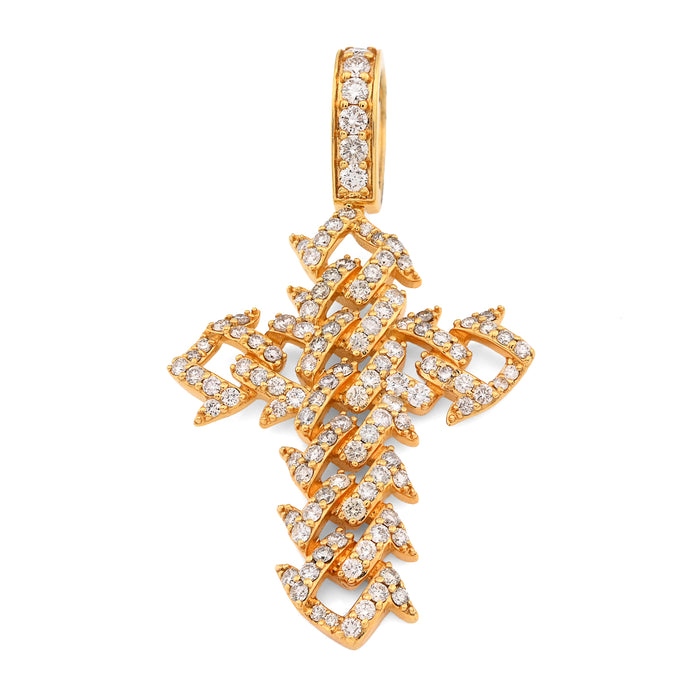 10K Yellow Gold Cuban Link Religious Cross 2.5Ct Natural Diamond Men Charm 2.25" Pendant — view 1