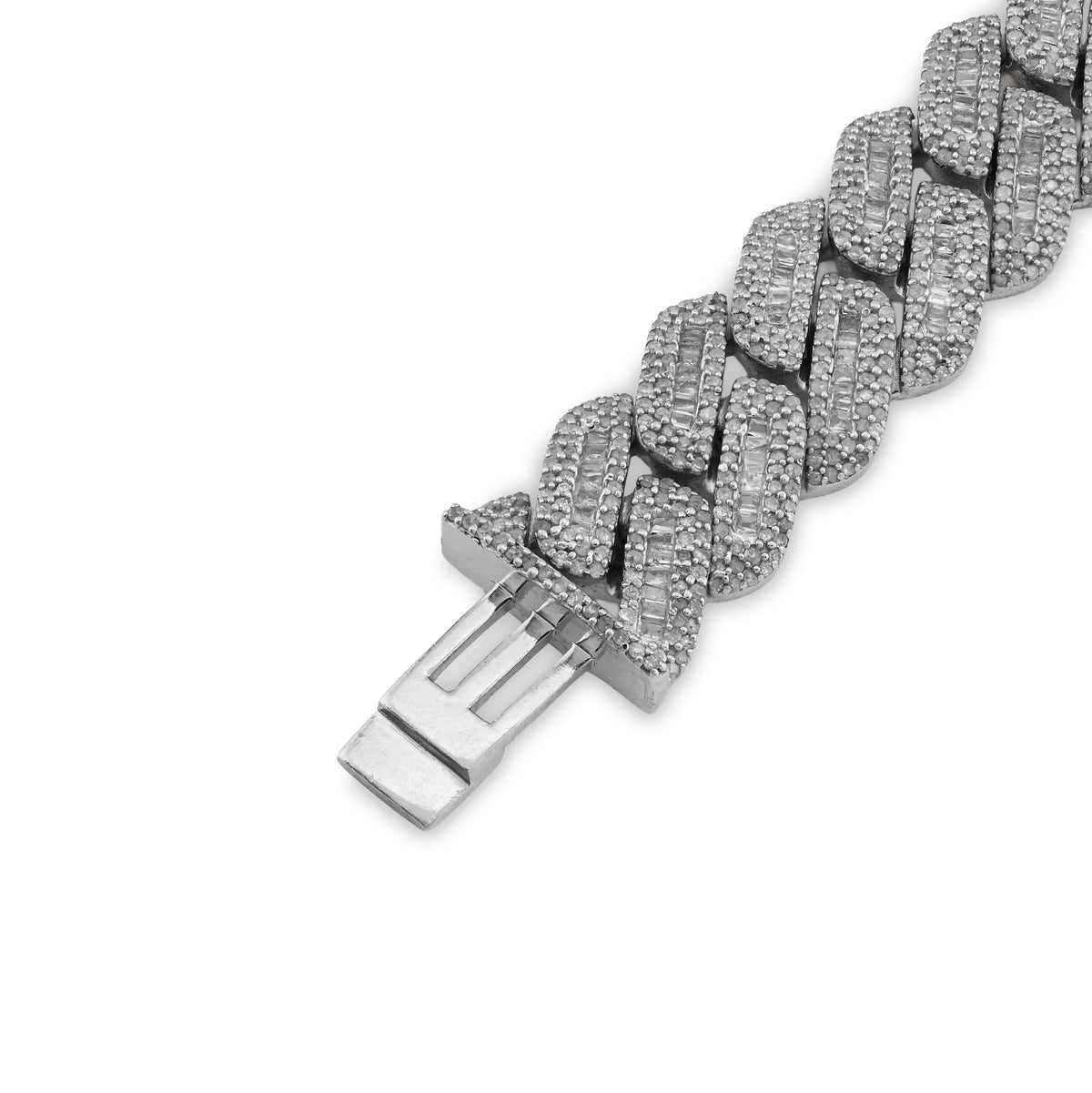 925 SS 9.63CT Natural Diamond Round/Baguette 12MM 8" Cuban Link Men Bracelet 46.5g — view 4
