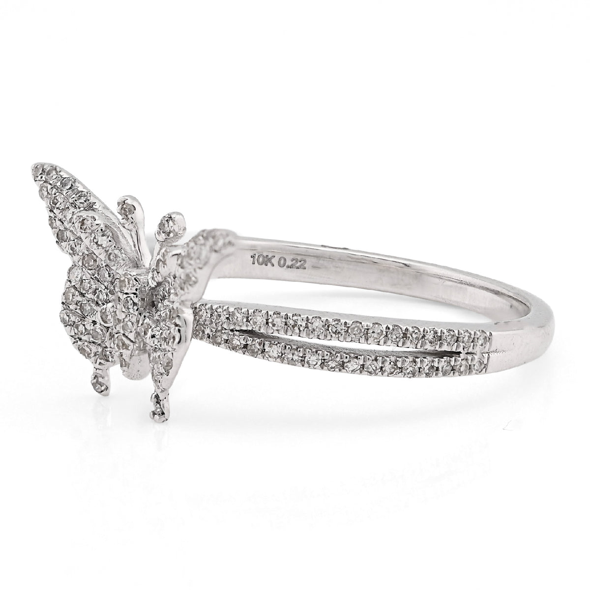 10K White Gold 0.22CT Natural Diamond Butterfly two band Women Ring — view 4