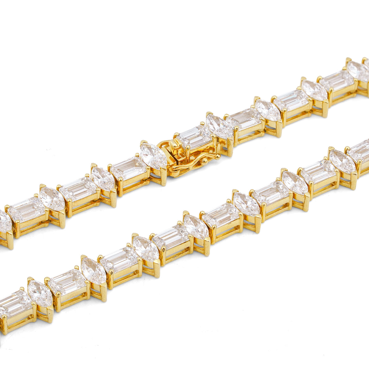 10K Yellow Gold 80CT 75 Pointer Emerald/Marquise Solitaire Lab Diamond 24" Men Women Tennis Chain — view 7