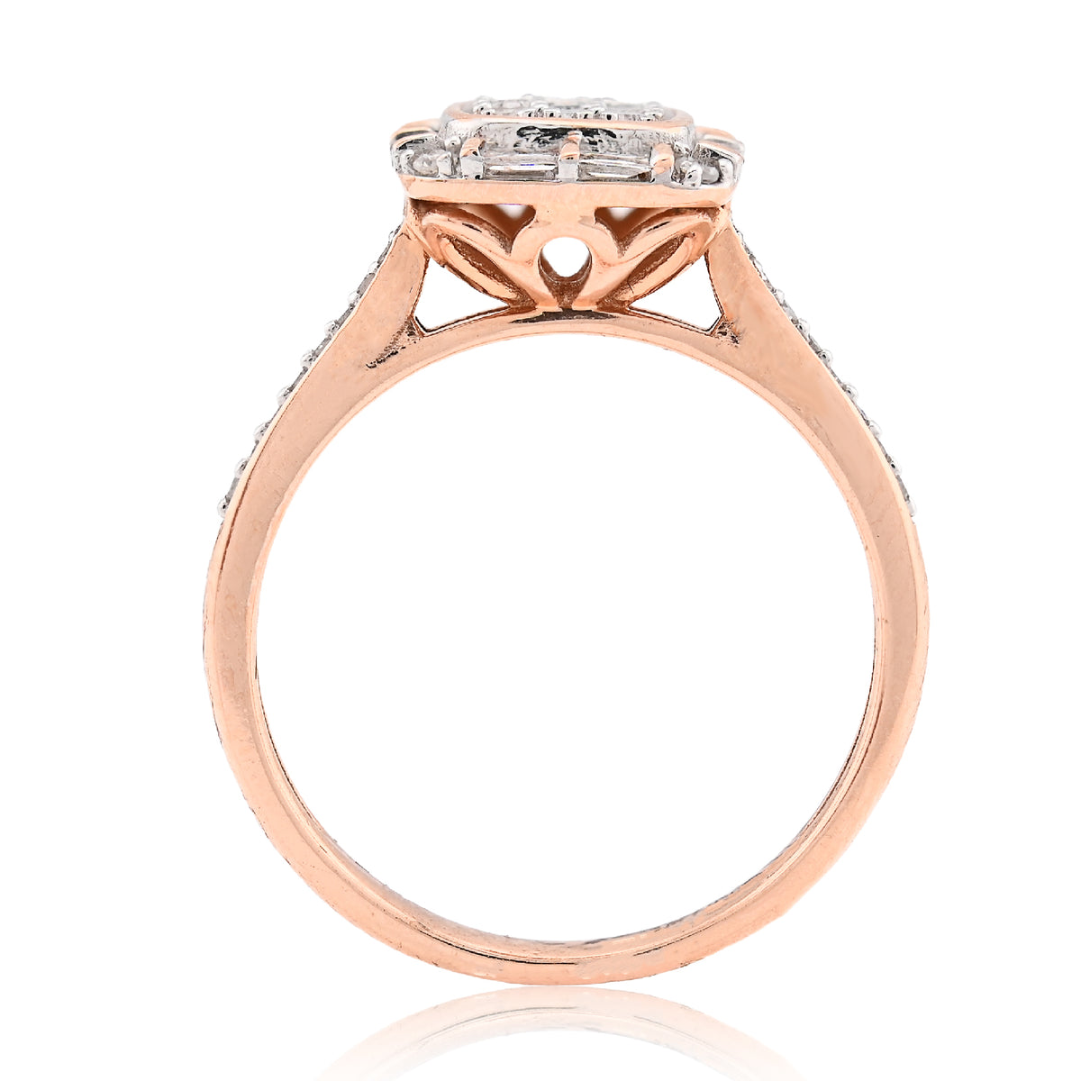 10K Rose Gold Women Square Natural Diamond 0.33CT Round/Baguette Ring — view 4