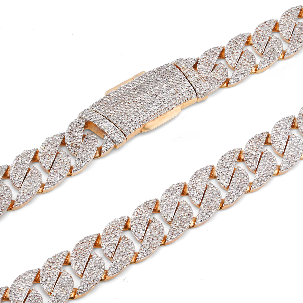 10K Yellow Gold 19.87CT Natural Diamond Cuban Link Chain 12MM 22" Men Necklace — view 4