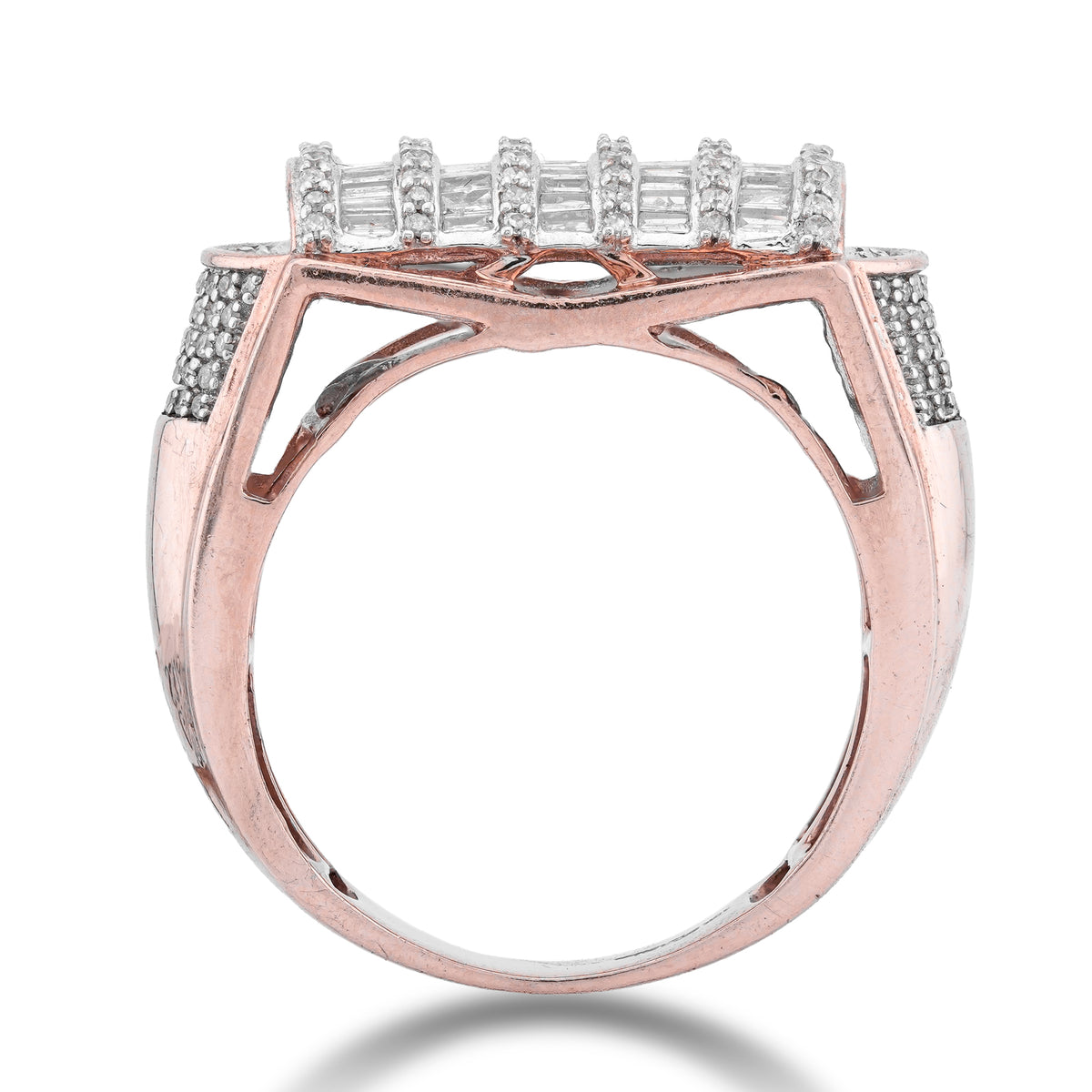 Multi Column Baguette Ring 10K Rose Gold 1.05CT Natural Diamond Men Pinky Ring