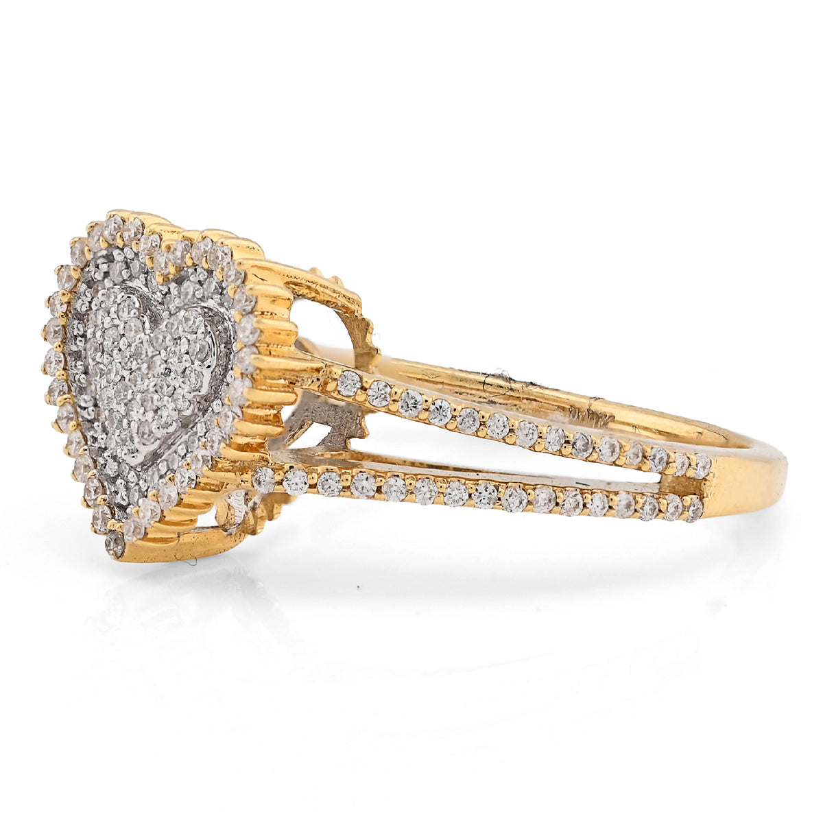 10K Yellow/White Gold 0.35CT Natural Diamond Dual Heart Women Ring — view 2