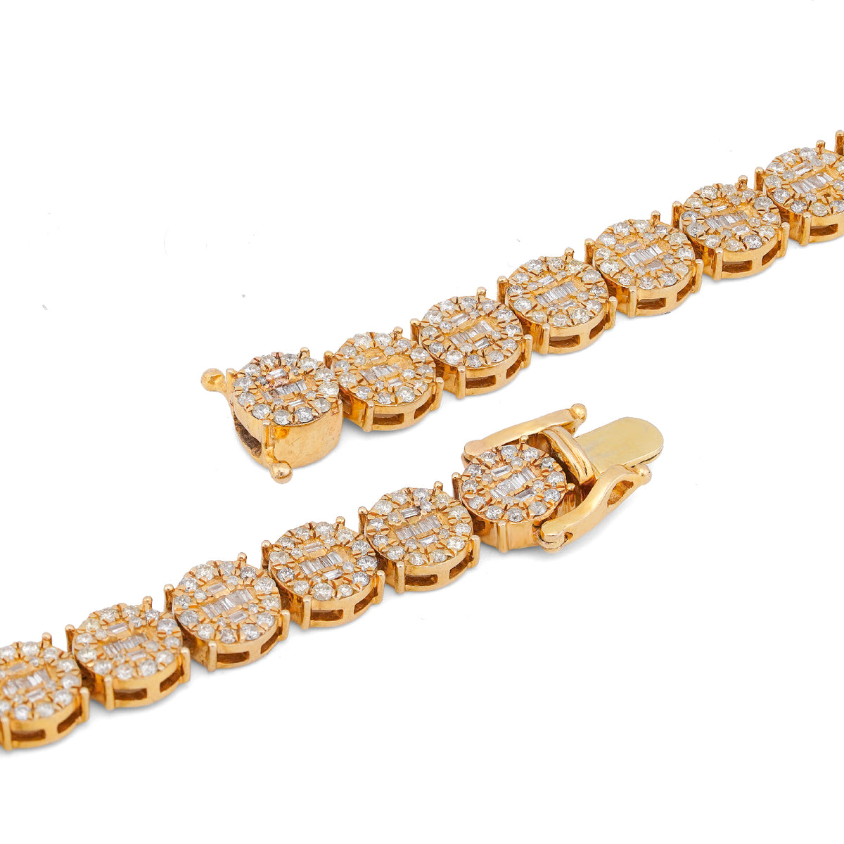 10K Yellow Gold 20CT Natural Round/Baguette Diamond 8MM Flower Cluster Tennis Chain — view 4