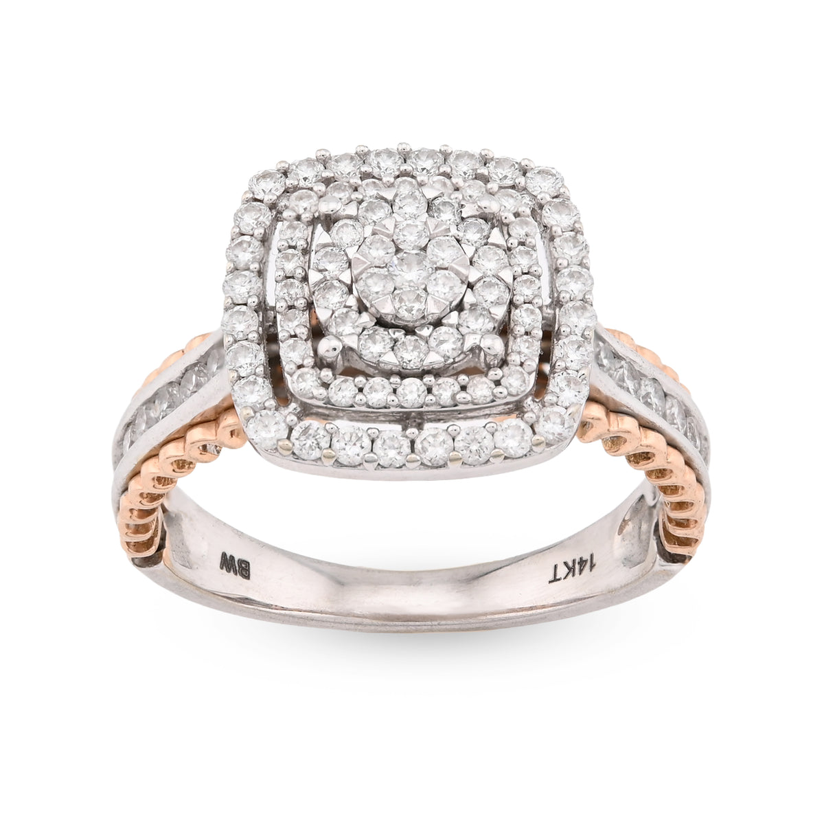 14K Rose/White Gold 2.65CT Natural Diamond Square Shape Cluster Flower Women RIng — view 6