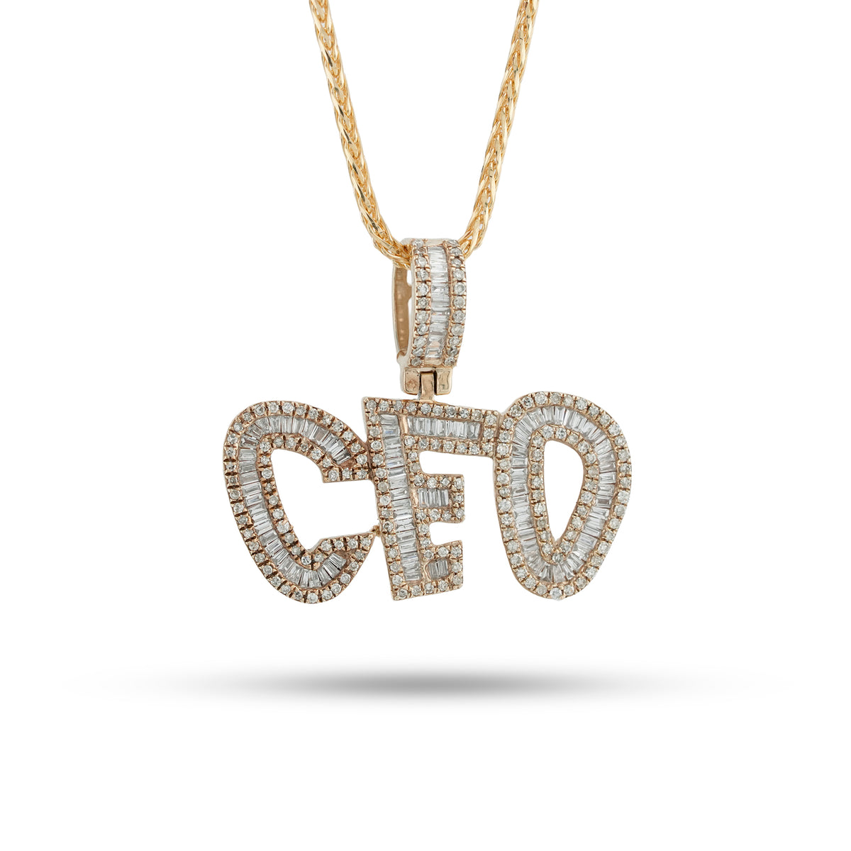 CEO Charm Baguette/ Pointer 2ct Natural Diamond 10K Gold Men Women Pendant