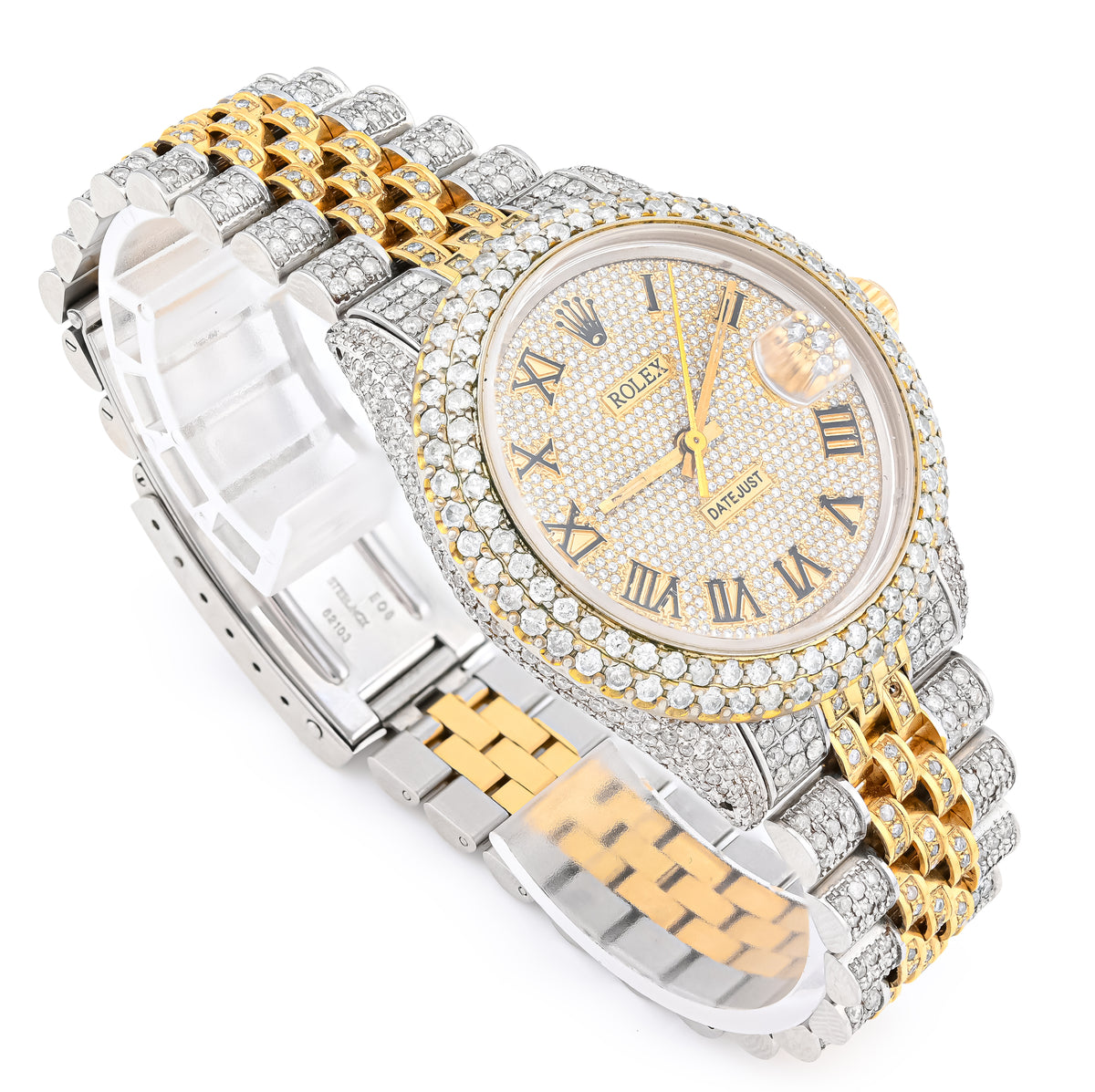 Rolex 36MM DateJust 15.75CT Natural Diamond Bussdown Roman Numeral Dial Jubilee Band 2 Tone Yellow Watch — view 10