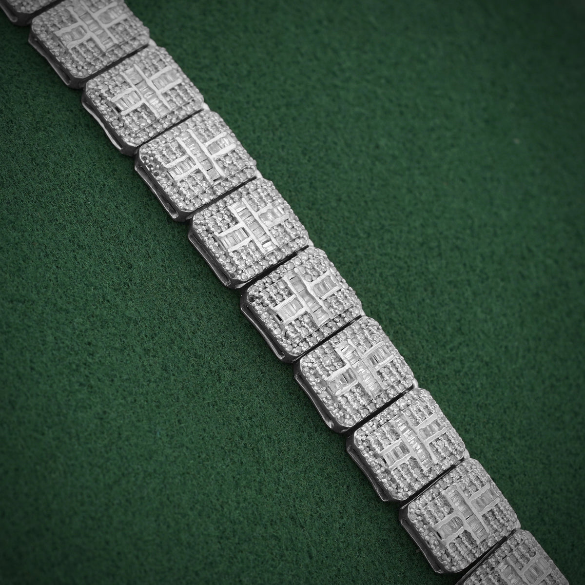 925 SS Natural Diamond Baguette/Round 12CT Rectangular Link Tennis Chain — view 3