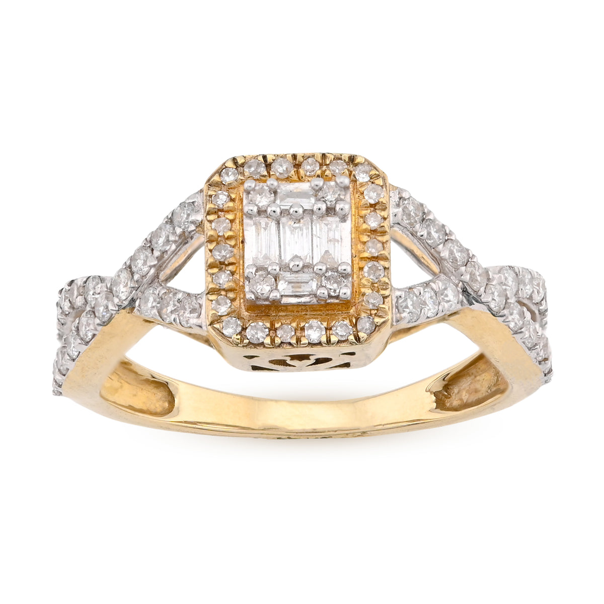 10K Yellow Gold 0.49CT Square Shape Round/Baguette Natural Diamond Women Ring — view 2