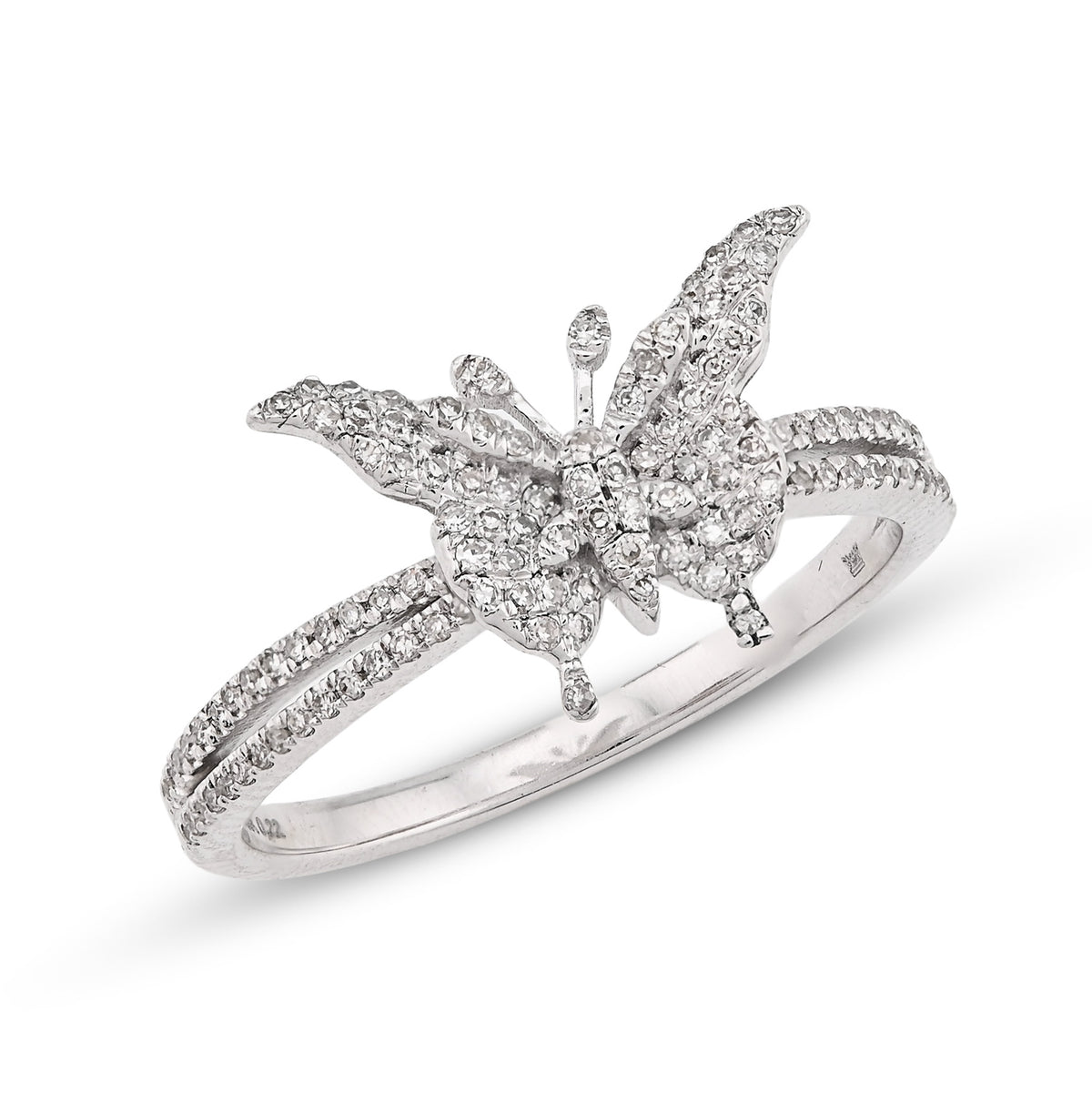 10K White Gold 0.22CT Natural Diamond Butterfly two band Women Ring — view 3