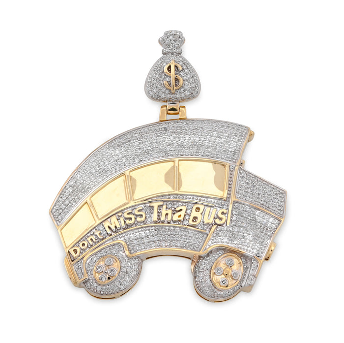 10K Yellow Gold "Don't Miss The Bus" Bus Shape Pendant 2.5CT Natural Diamond Men Women Pendant Charm — view 1