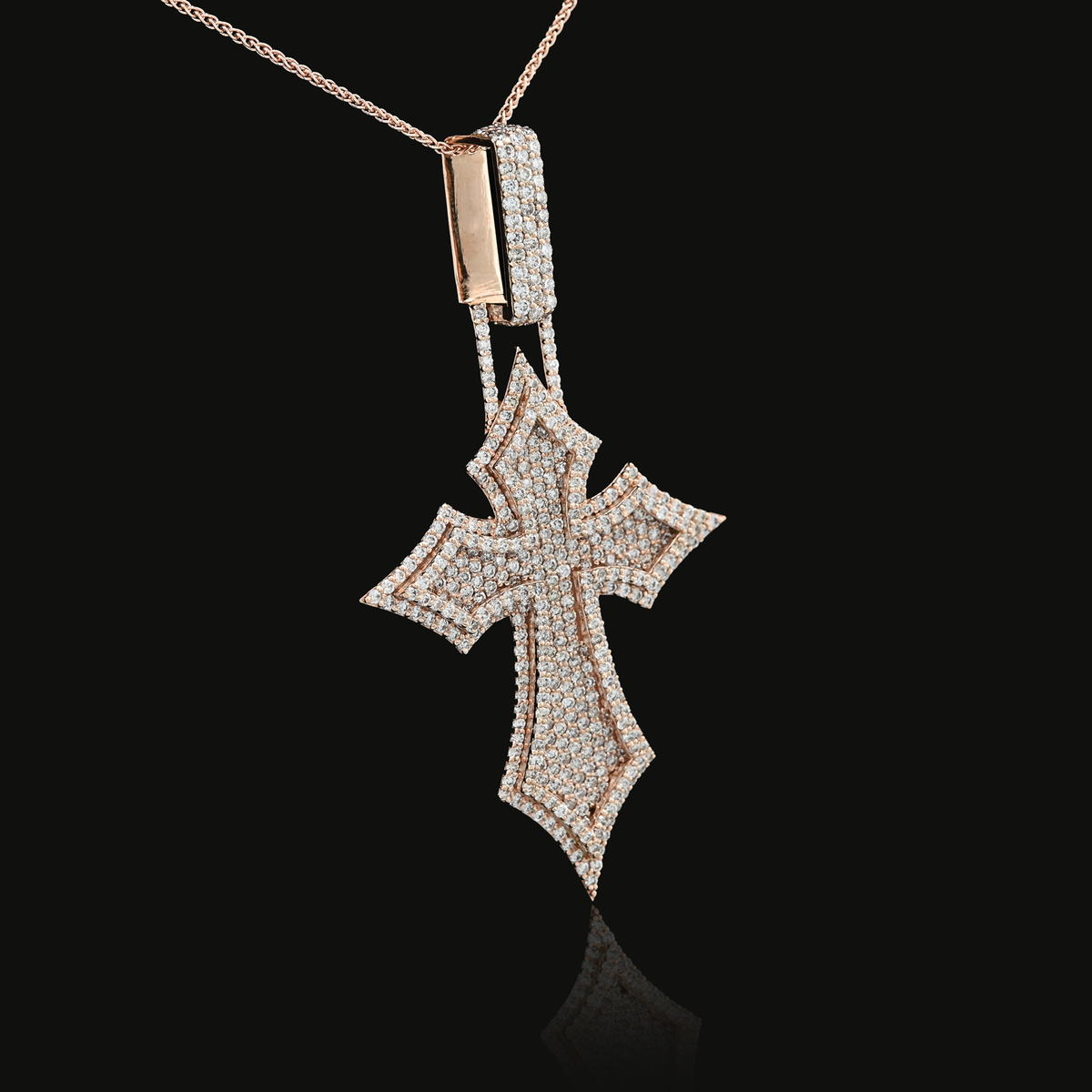 14K Rose Gold 4.27 CT Natural Diamond Religious Cross Pendant 23.1 g Men Charm — view 7
