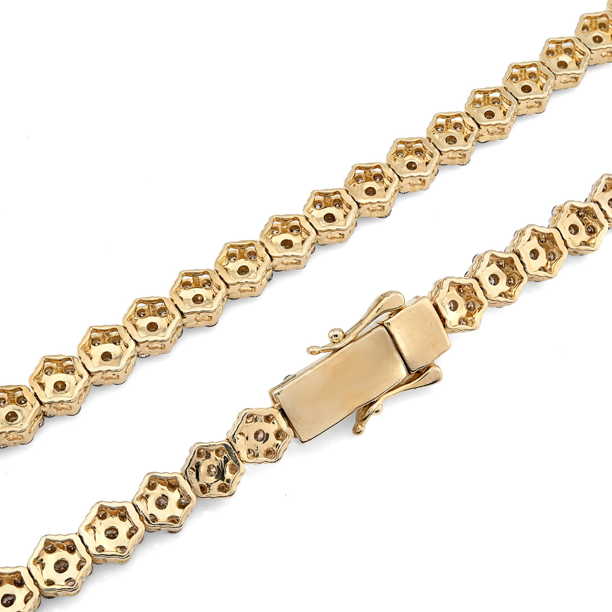 10K Yellow Gold 16.89 CT Natural Diamond Flower Setting Tennis Chain 22" Mens — view 8