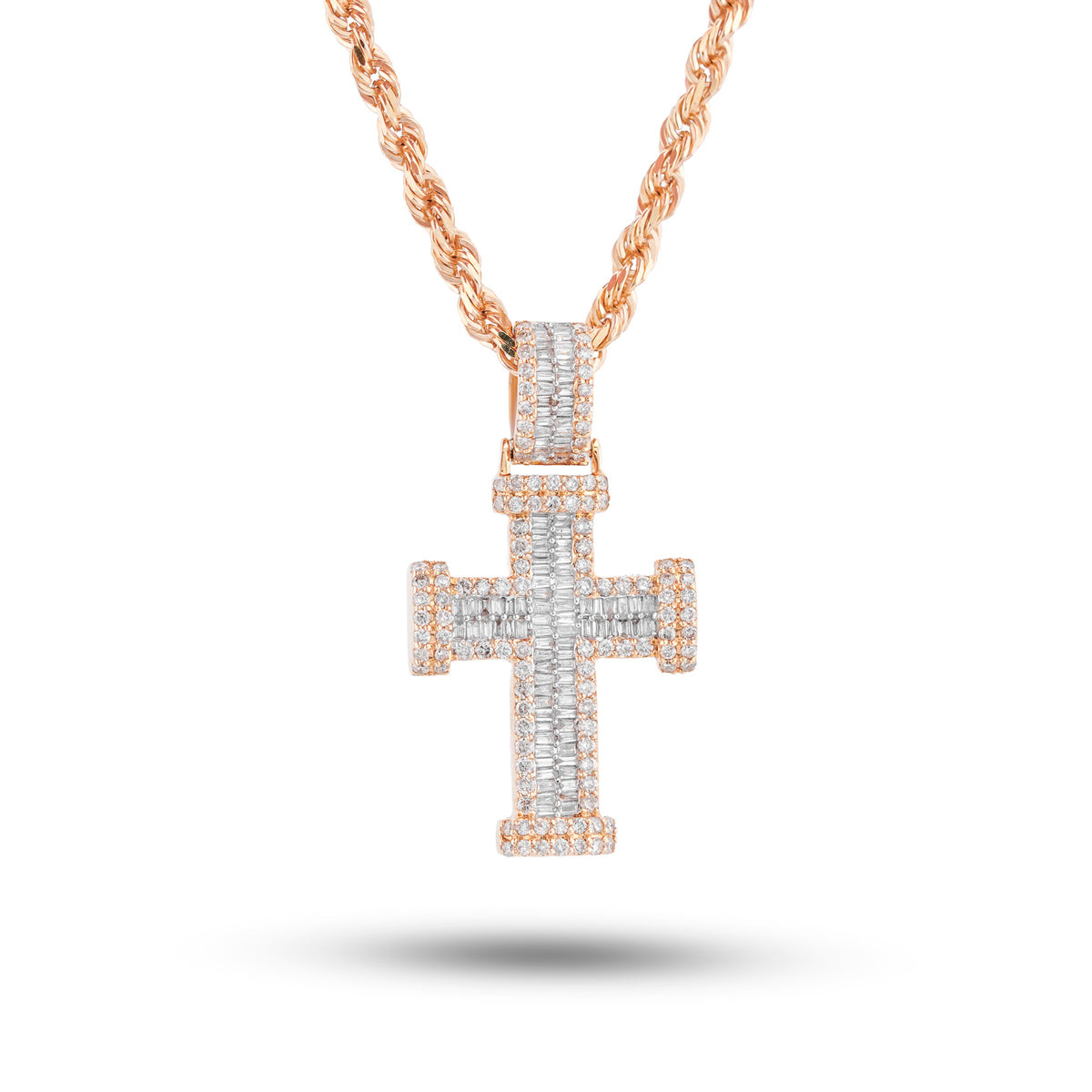 Cross Charm Baguette/ Round 1.55ct Natural Diamond 10K Gold Men Women Pendant