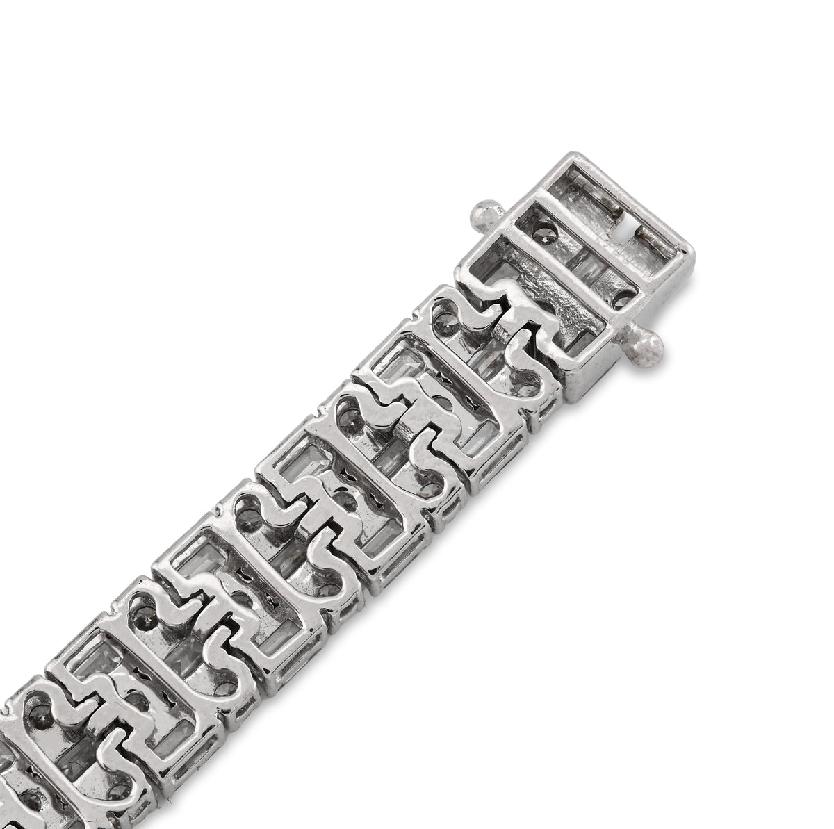 14K White Gold 11.25CT Lab Diamond Three Row Round/Baguette 6.5MM Men Women 7.25" Tennis Bracelet — view 3