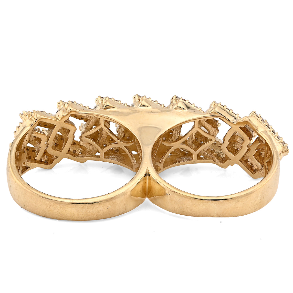 10K Yellow Gold Cuban Link 2 Finger 3CT Natural Diamond Men Ring — view 5