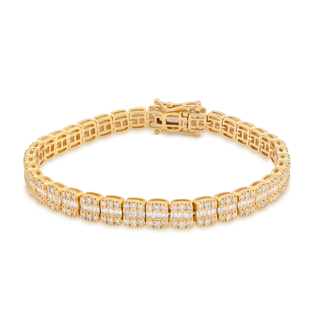 10K Yellow Gold 2.97CT Natural Diamond Round/Baguette 5MM Tennis Bracelet 7" — view 8
