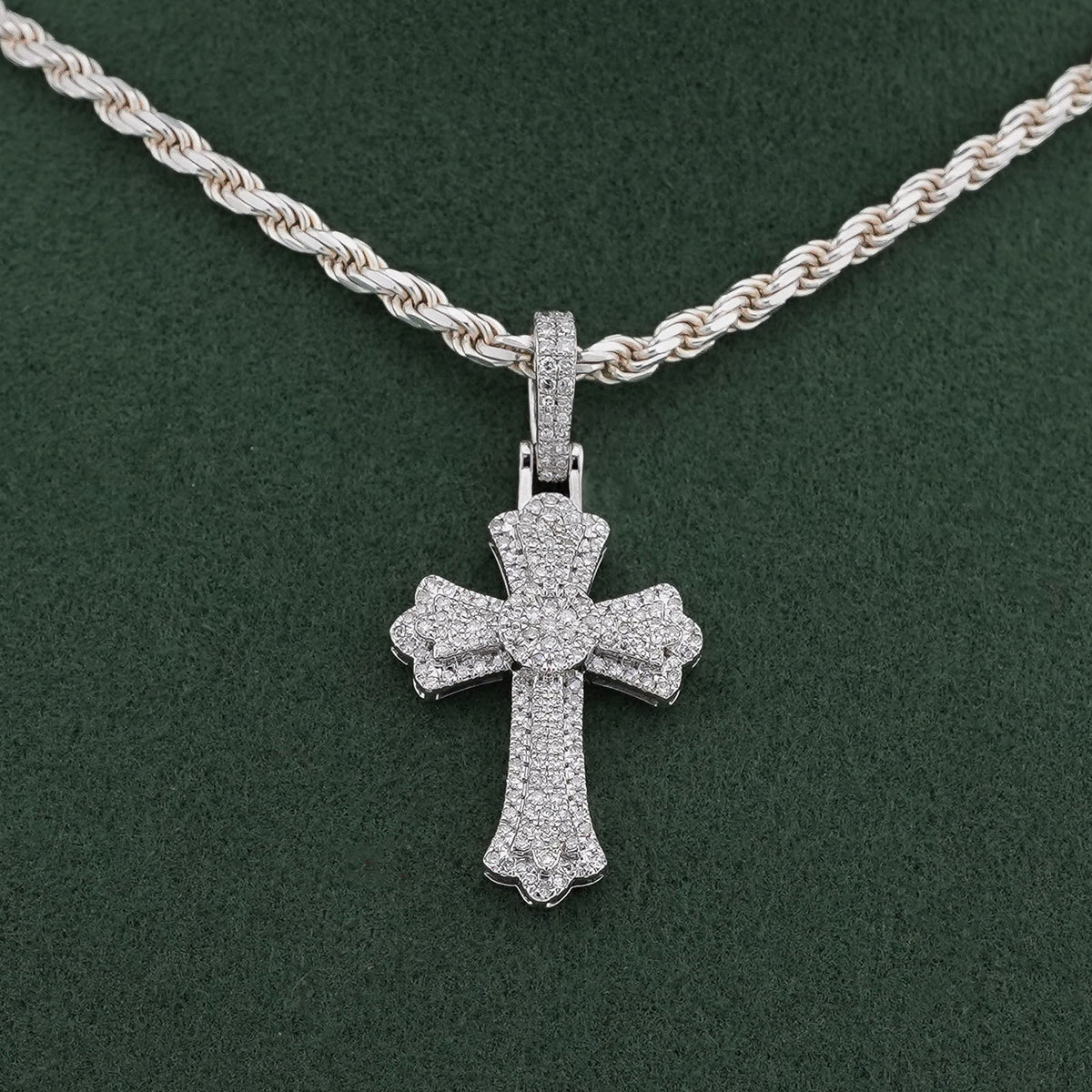 10K White Gold 0.60CT Natural Diamond Budded Cross Pendant — view 4