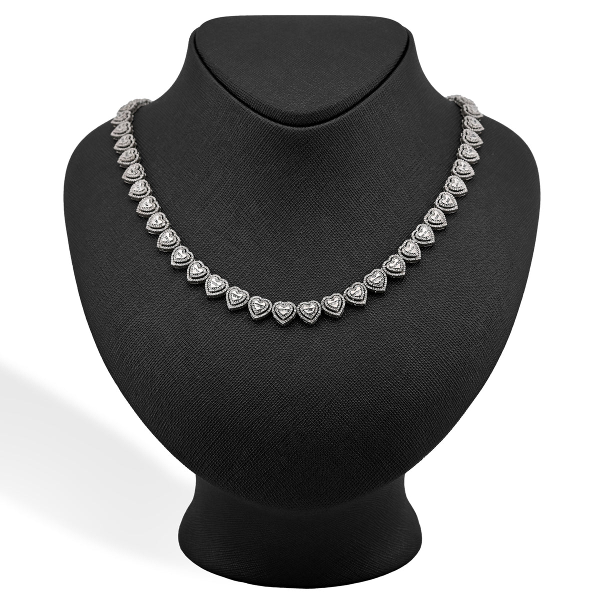 925 SS 6 CT Natural Diamond Heart Shape link Necklace Women Chain — view 1
