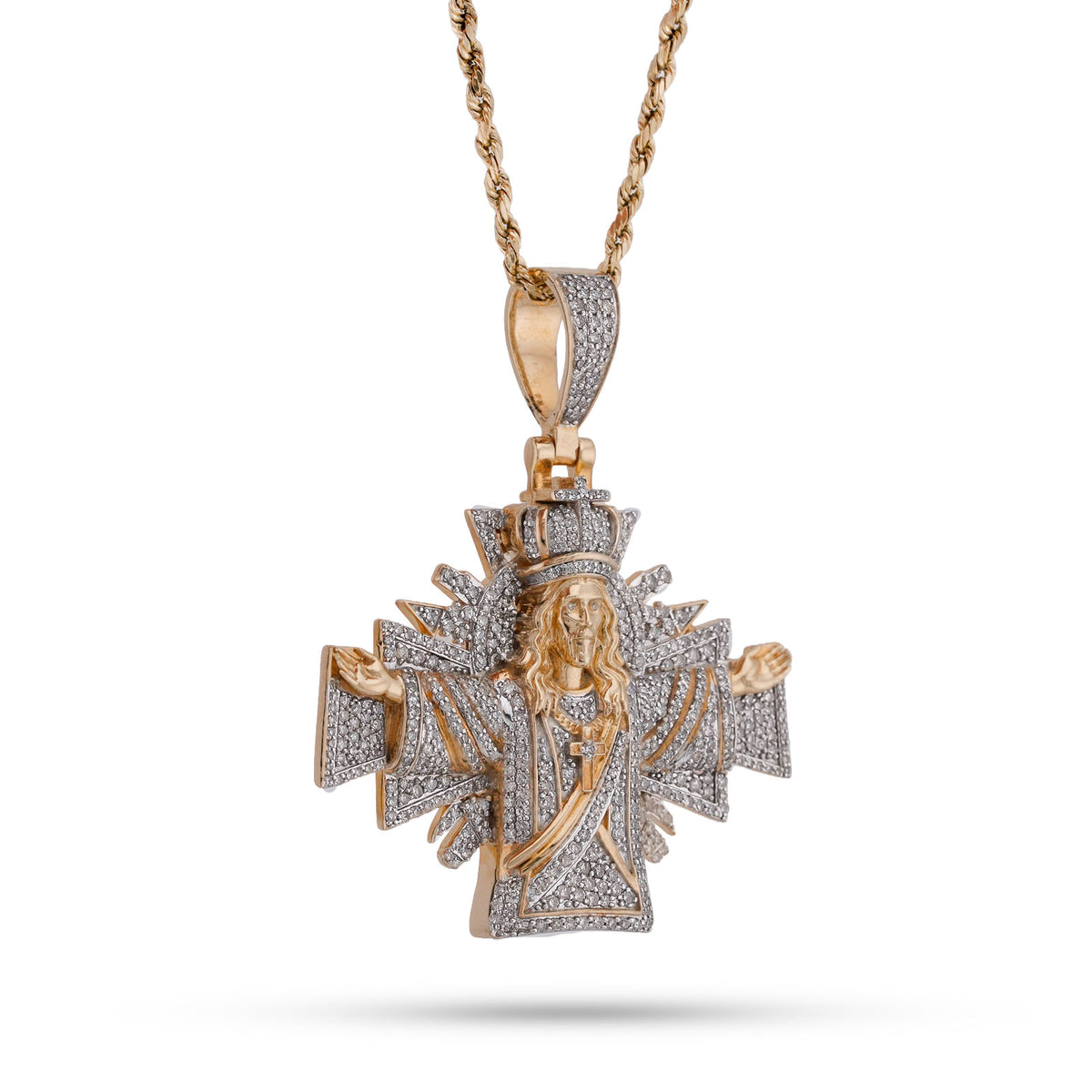 10K Yellow Gold Cross Jesus 2.5CT Natural Diamond Charm Men Women Pendant — view 4