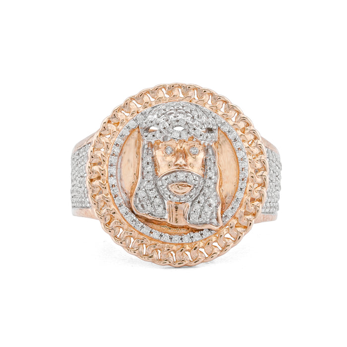 Jesus Head Cuban Link Men Ring 0.50CT Natural Diamond 10KT Yellow Gold Men Ring