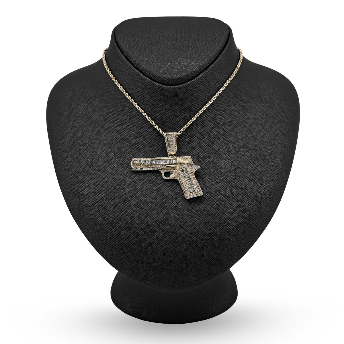 10K Yellow Gold 4.50 CT Natural Diamond Round/Baguette Gun Pendant Mens Charm 12.3g — view 3