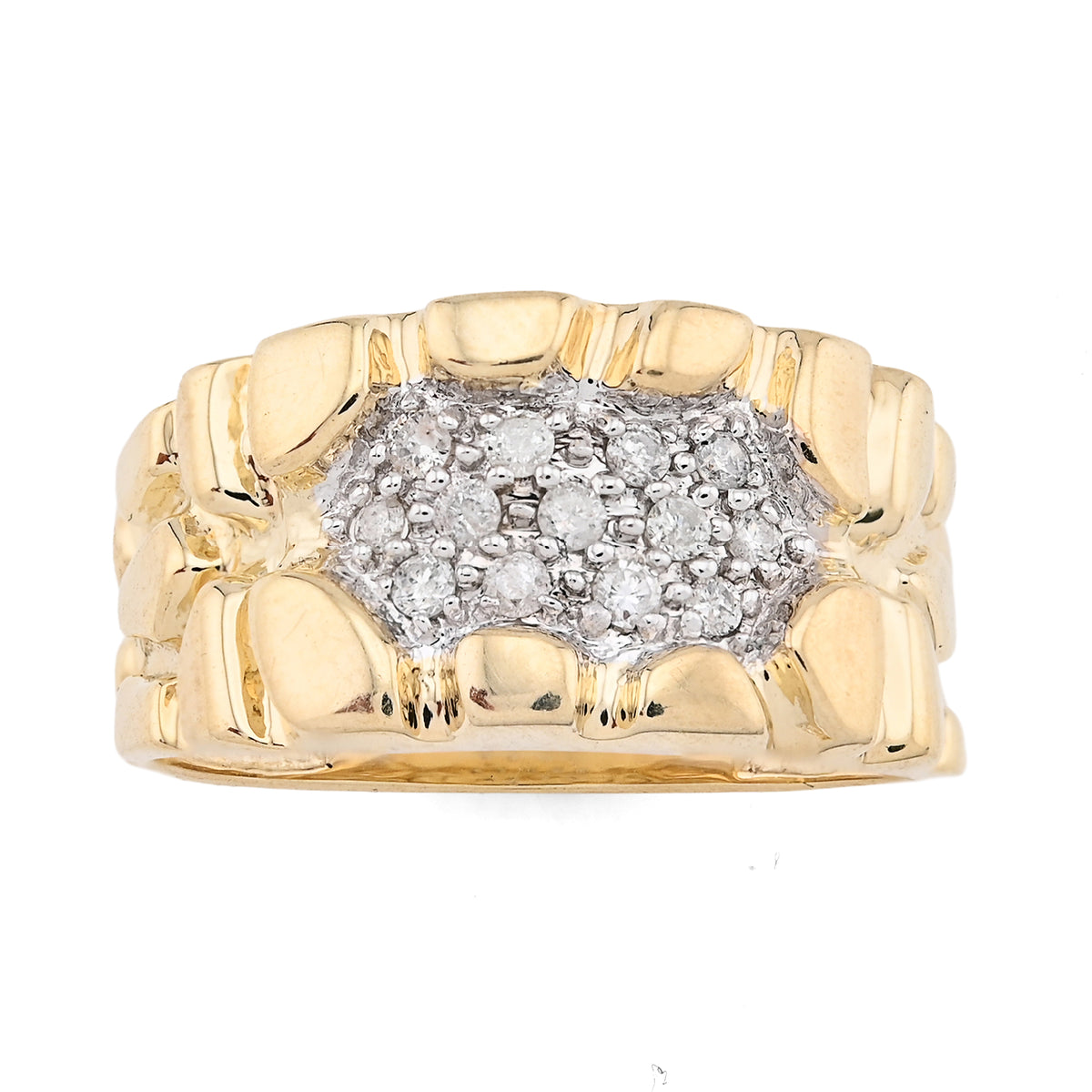 10K Yellow Gold 0.25CT Centre Natural Diamond Men Nugget Ring — view 2