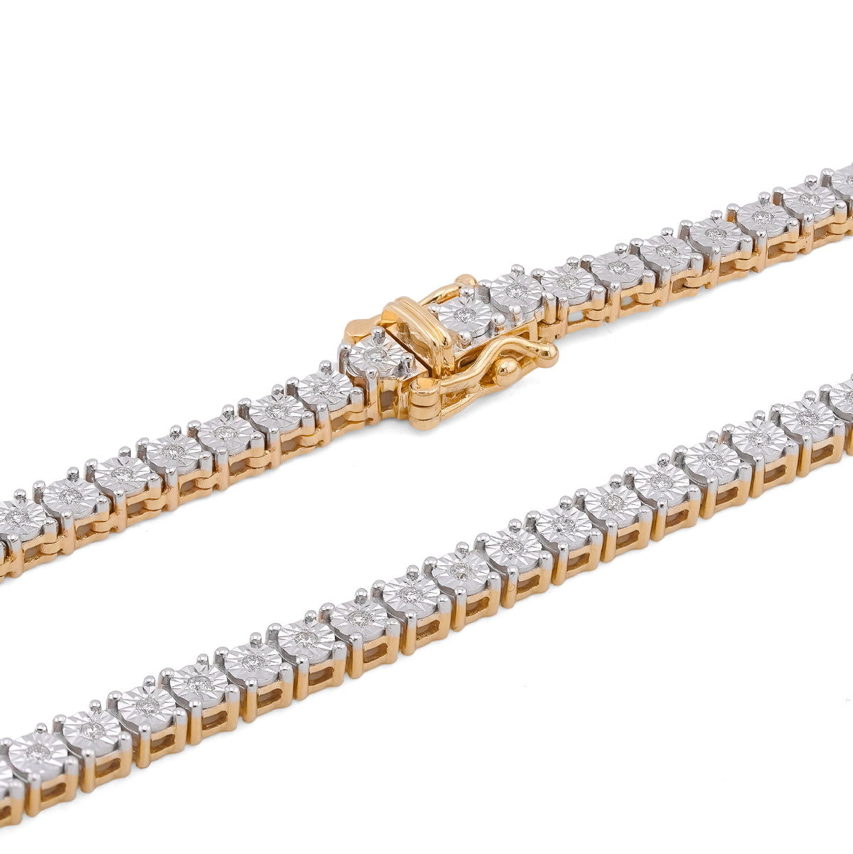 10K Yellow Gold 1.71CT 3.3MM Natural Diamond 22" Illusion Tennis Chain — view 6