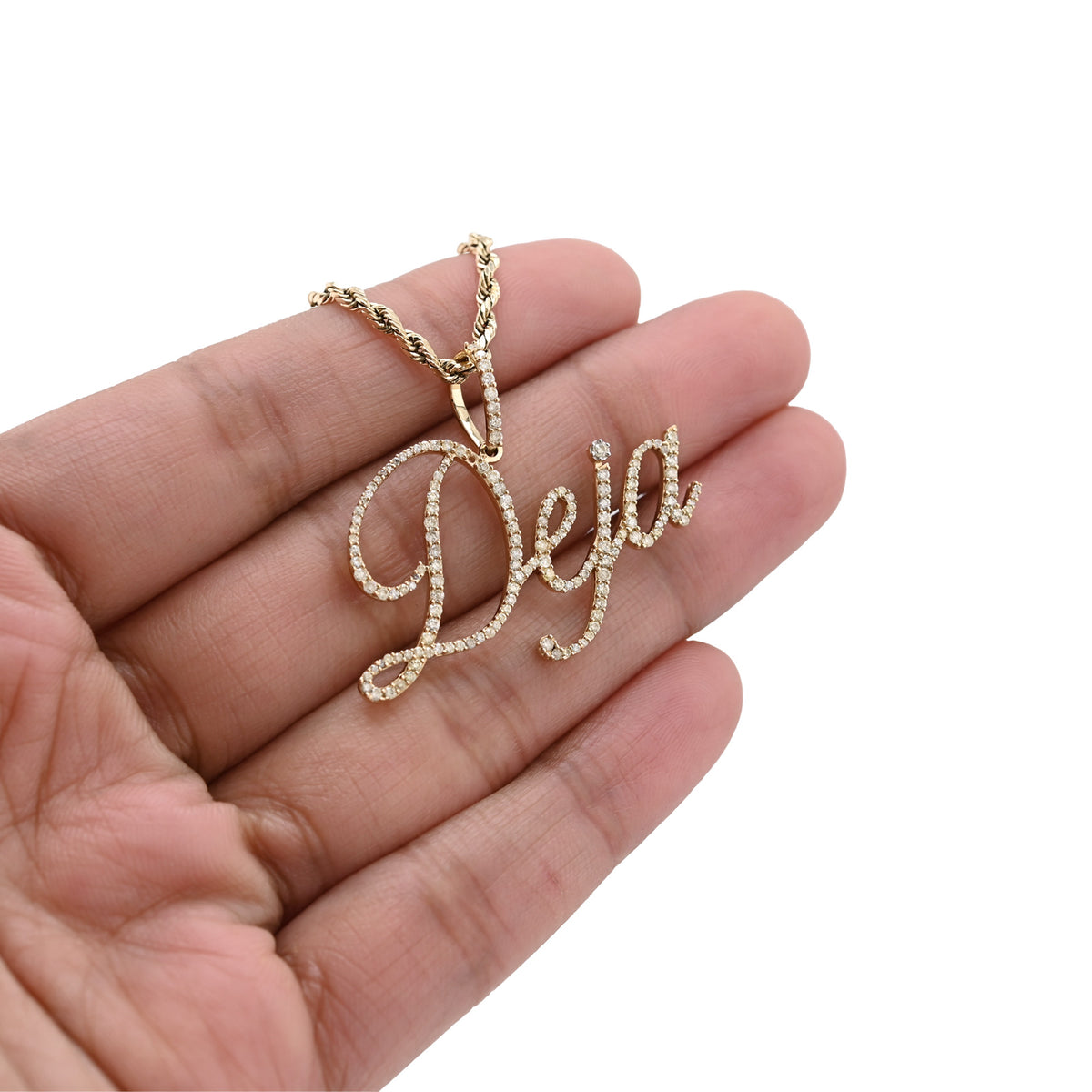 10K Yellow Gold 1 CT Natural Diamond "DEJA" Name Pendant 3 g Charm — view 2