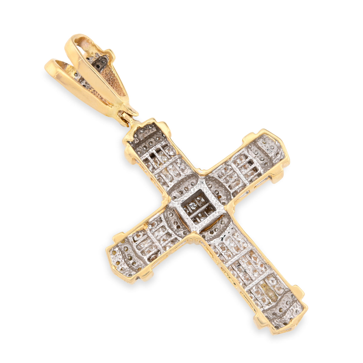 10K Yellow Gold Princess cut/Round 5CT Natural Diamond Religious Cross Pendant Men Women Charm — view 6