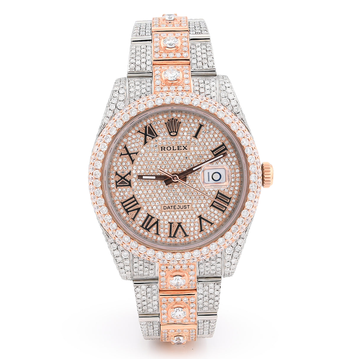 41MM Rolex DJ 20.5CT Natural Diamond 10 Pointers 2 Tone Rose & White Bussdown Roman Numeral Oyster Band Watch — view 6