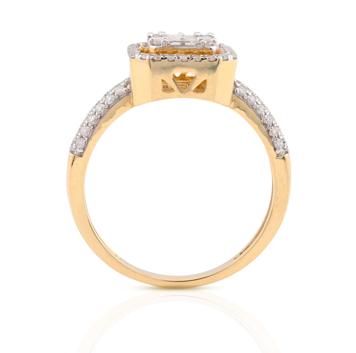 14K Yellow Gold 0.56CT Natural Diamond Round/Baguette Square shape Women Ring — view 6