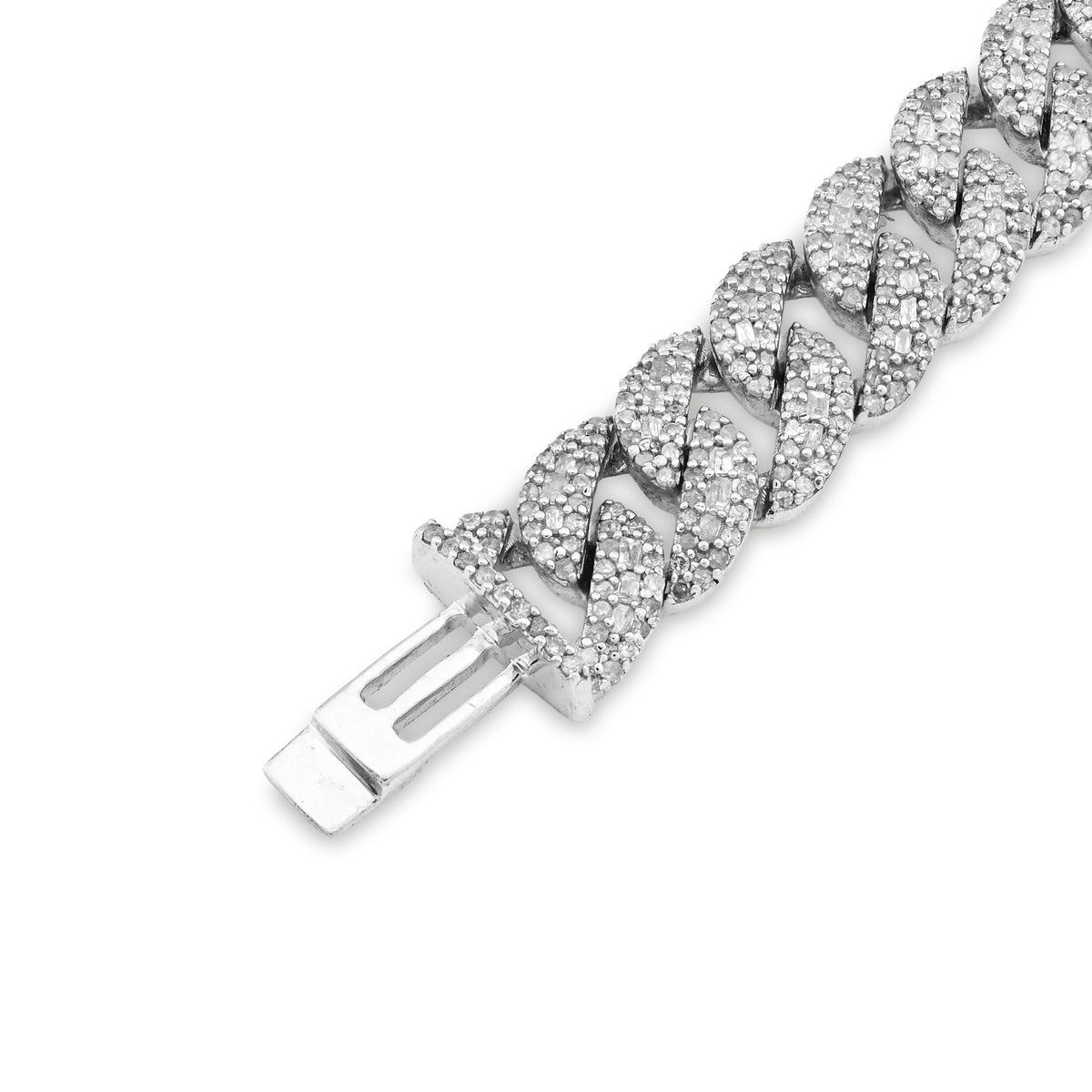 925 SS 4.6CT Natural Diamond Round/Baguette Round Cuban Link 8MM 8" Men Bracelet 26.1g — view 4