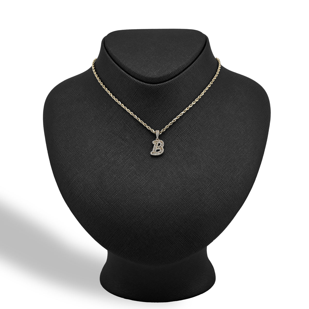 10K Yellow Gold 3/8 CTW Natural Diamond "B" Initial Pendant Round/Baguette Diamond CHarm — view 5