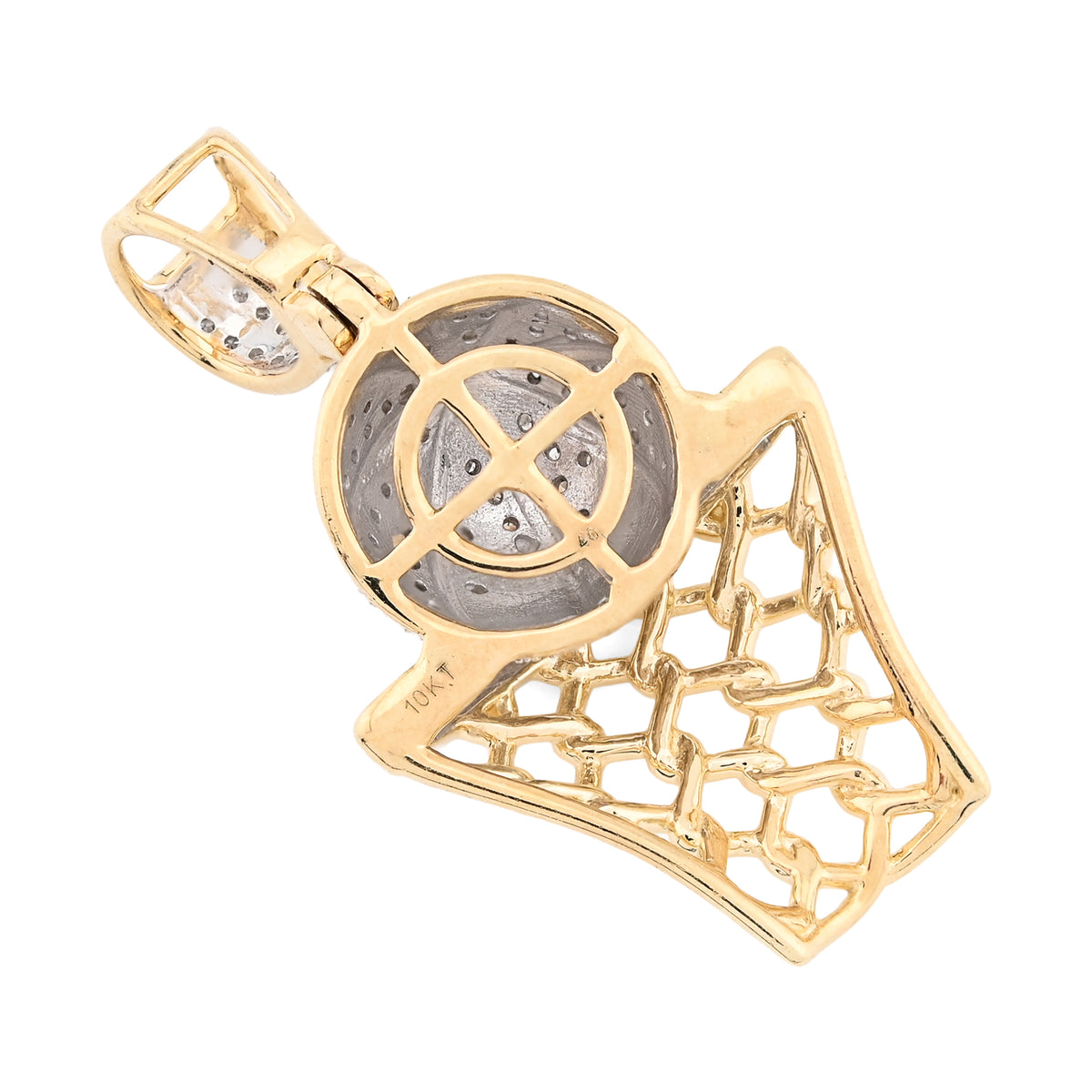 10K Yellow Gold 0.20 CT Natural Diamond Basketball & Net Charm 34.4 MM Men Pendant — view 8