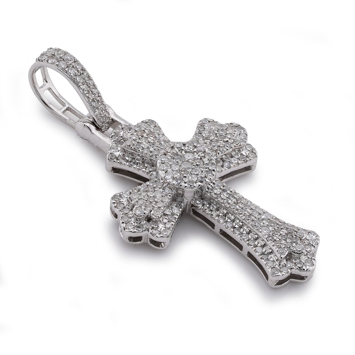 10K White Gold 0.60CT Natural Diamond Budded Cross Pendant — view 8