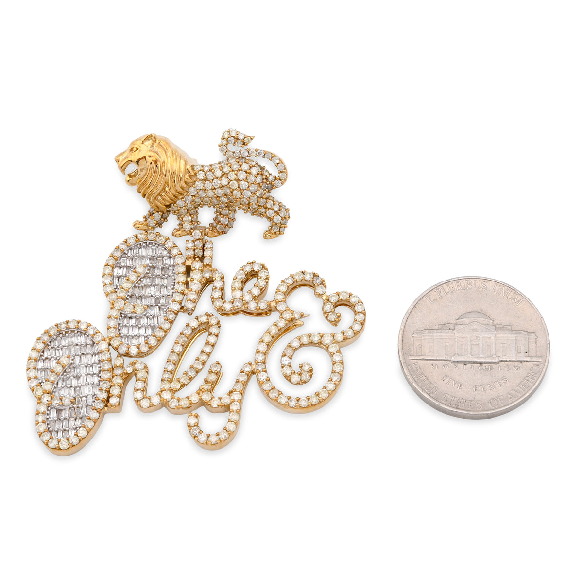 10K Yellow Gold "One & Only" Lion Bail 2.87CT Natural Diamond Men Women Pendant Charm — view 7
