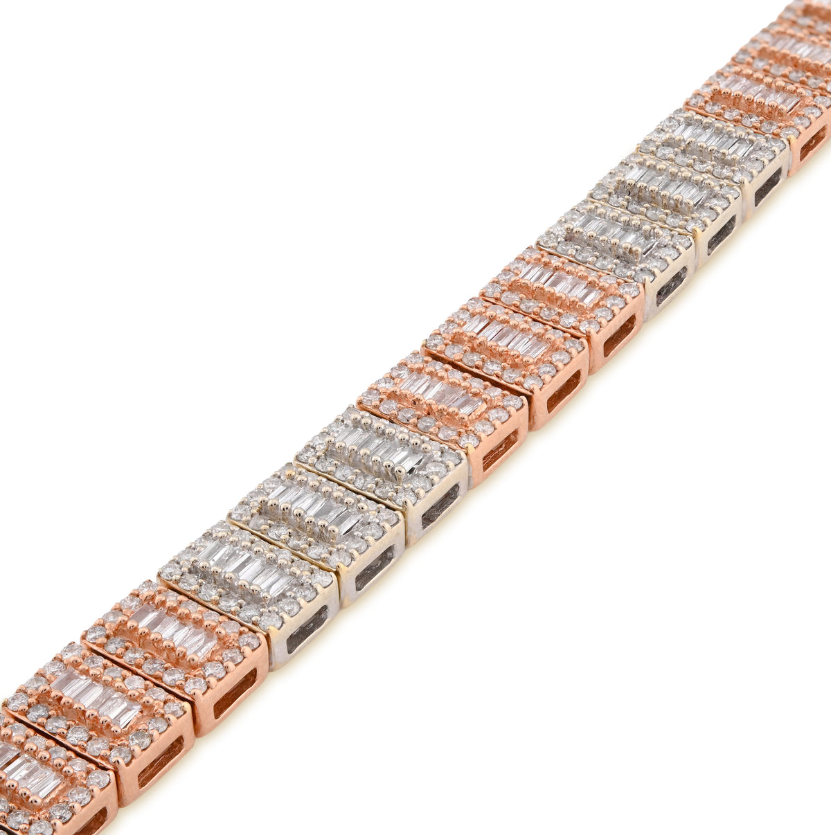 10K Rose/White Gold 2 Tone 4.77CT Natural Baguette/Round Diamond 7MM 8" Tennis Bracelet 23.7g — view 3