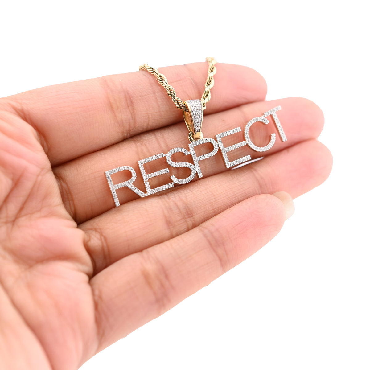 10K Yellow Gold "RESPECT" 0.38CT Natural Diamond Men Pendant Custom Charm — view 4