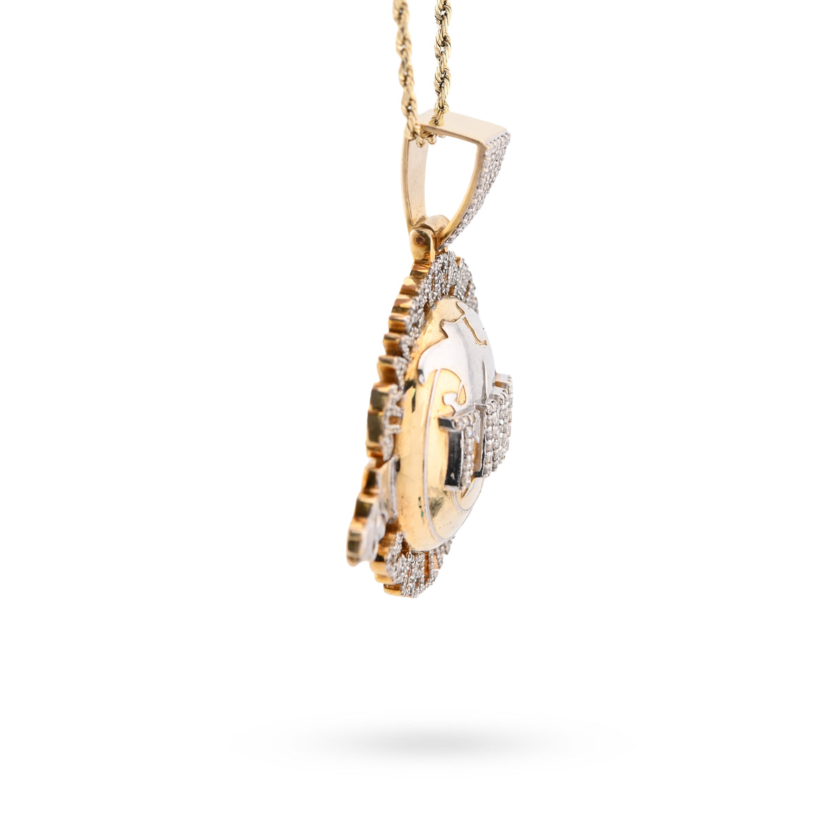 10K Yellow Gold "Transport, Moving & Delivery" Globe Truck 2CT Natural Diamond Men Pendant Charm — view 6