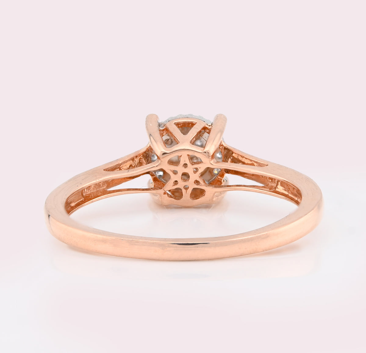 10K Rose Gold 0.18CT Natural Diamond Round Flower Women Ring — view 3