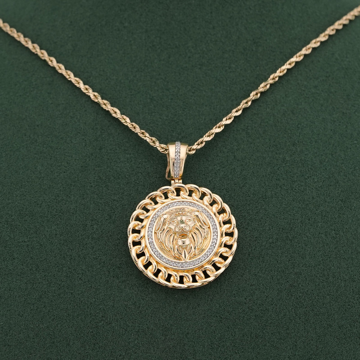 10K Yellow Gold 0.5CT Natural Diamond Lion with Cuban Link Round Charm Men Pendant — view 4