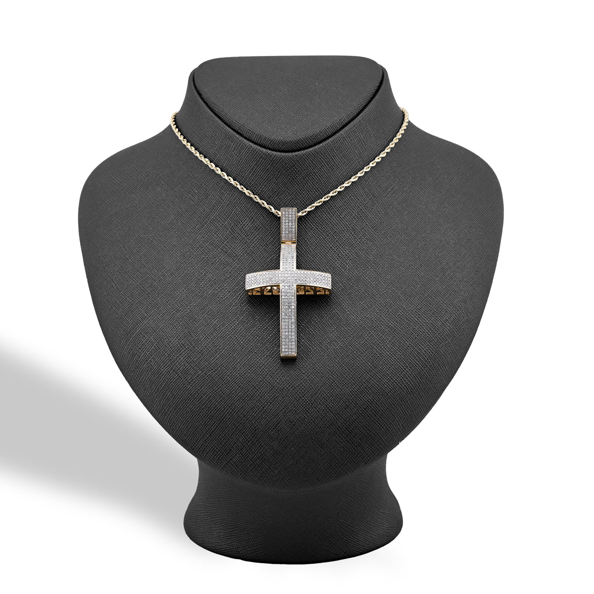 10K Yellow Gold 1.45 CT Natural Diamond Religious Cross Pendant Men Charm — view 2
