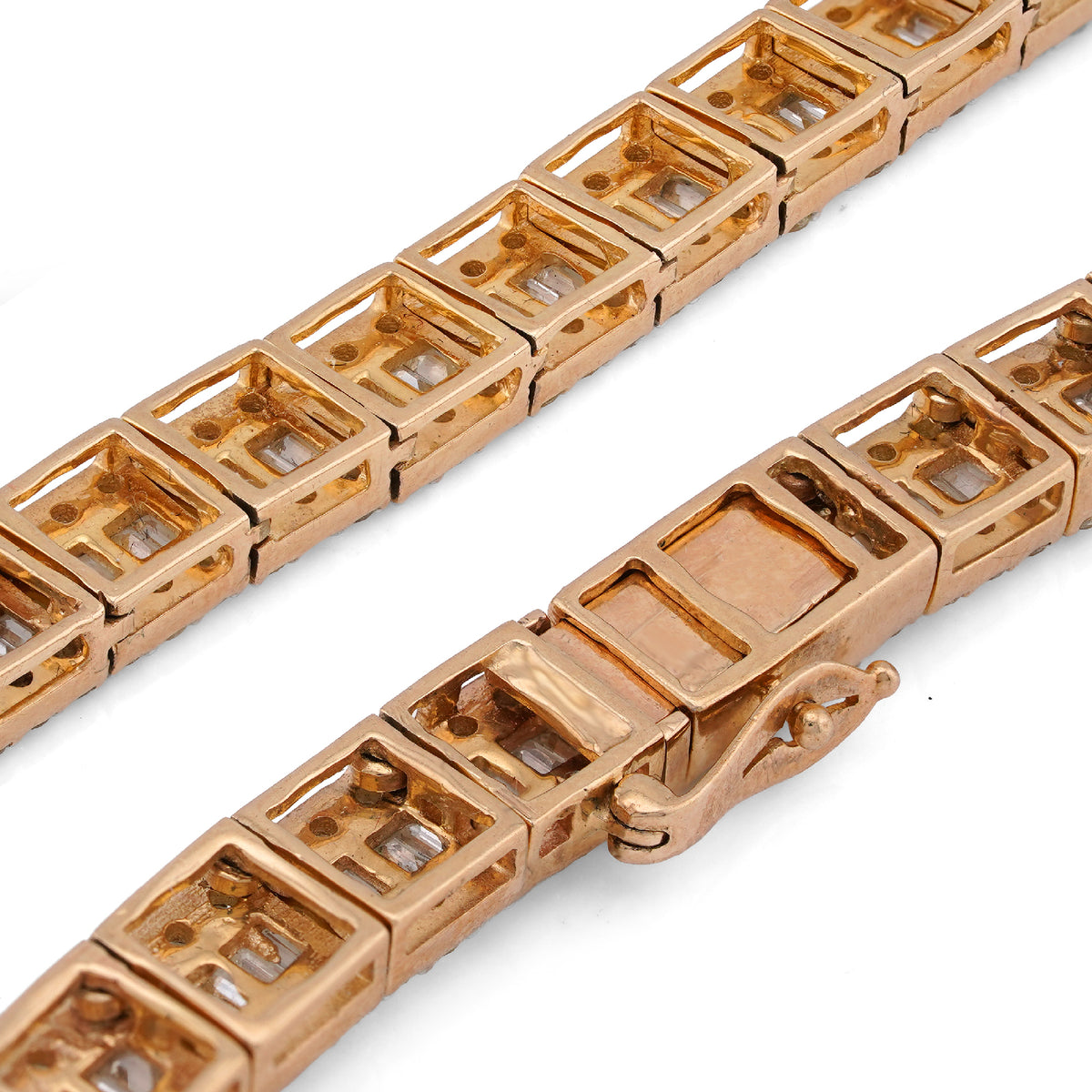 10K Yellow Gold Natural Diamond Round/Baguette Centre Row 22CT Tennis Chain 20" Men Necklace — view 6