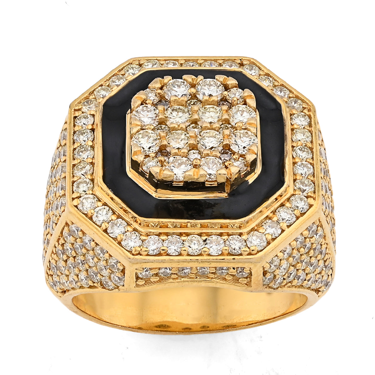 10K Yellow Gold 4.03CT Natural Diamond Octagon Shape Black Centre Men Pinky Ring — view 2