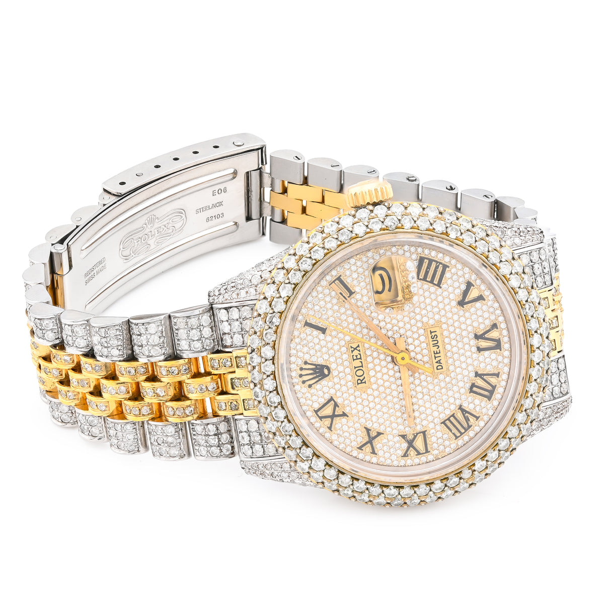 Rolex 36MM DateJust 15.75CT Natural Diamond Bussdown Roman Numeral Dial Jubilee Band 2 Tone Yellow Watch — view 7